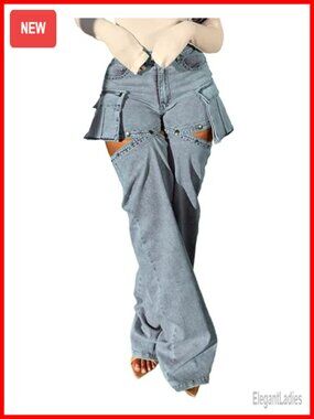 High Waist Bell Bottom Flare Jeans Ripped Denim Leggings Women
